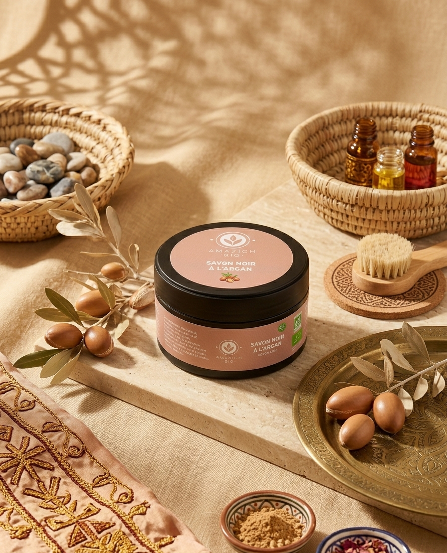 Savon Noir à l’Huile d’Argan Bio – Gommage Corps Naturel & Traditionnel